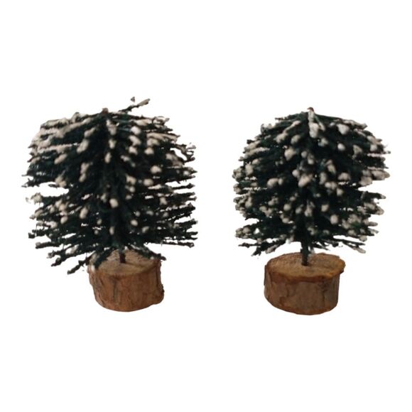 Lemax Bottle Brush Tree Green Flocked Christmas Village Round Wood Base Vtg 90s. - Picture 2 of 10